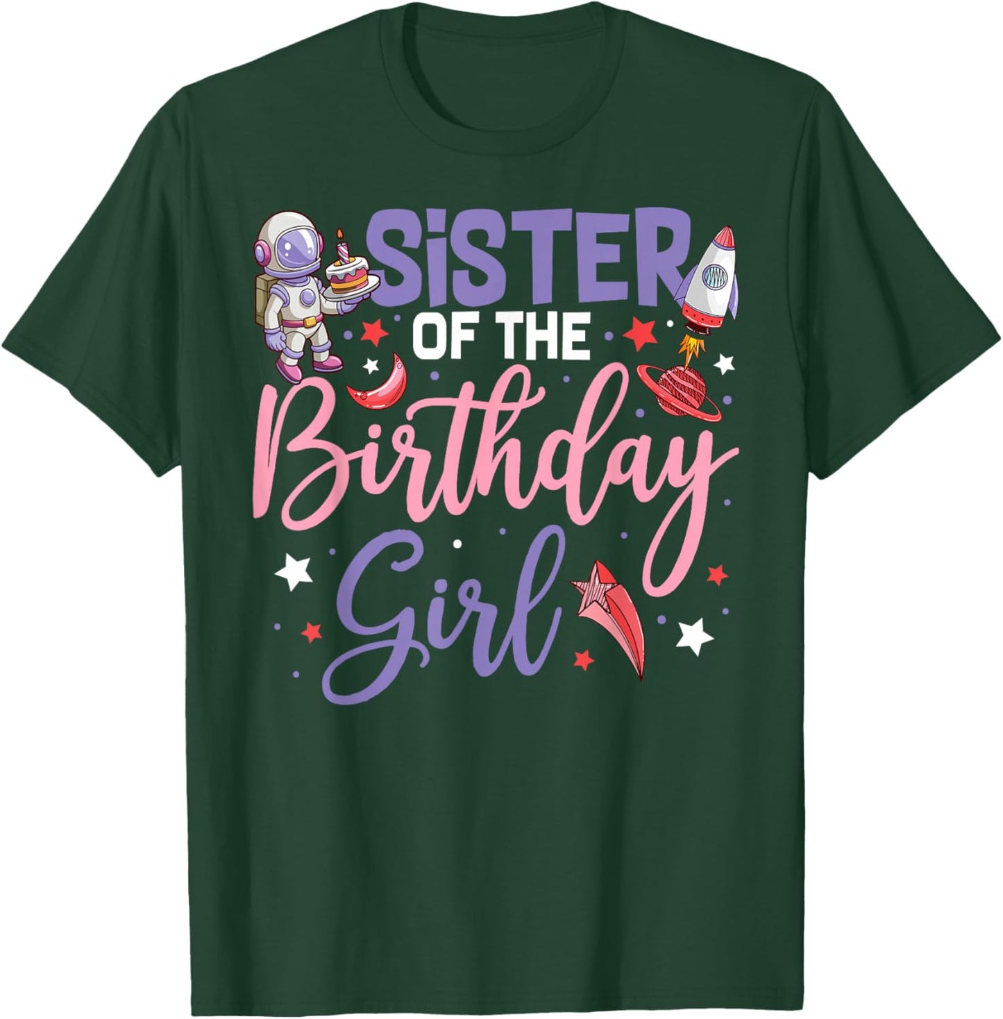 Two The Moon Sister Of the Birthday Girl Astronaut Family T-Shirt - T-Shirt | Forest