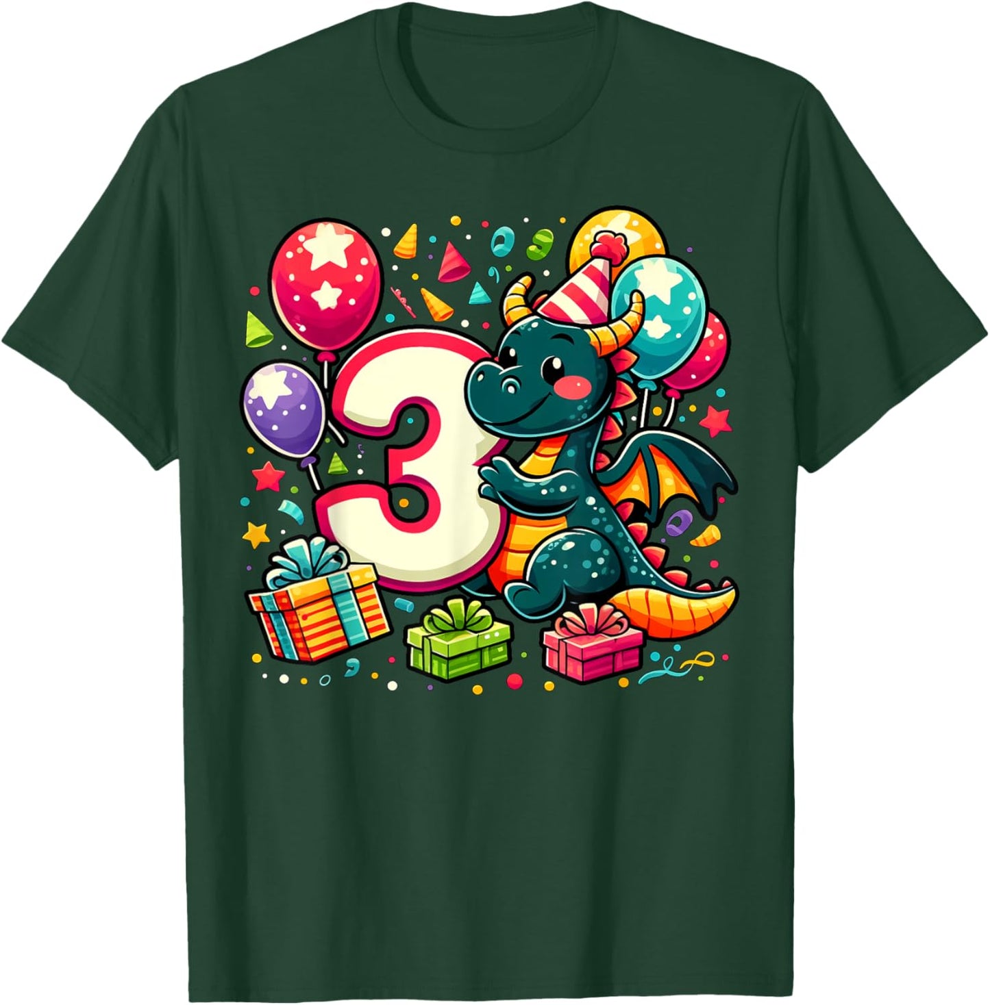 Dragon 3rd birthday boy girl 3 years old third three Dragon T-Shirt - T-Shirt | Forest