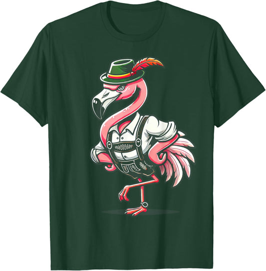Oktoberfest Flamingo Funny German Bavarian Lederhosen T-Shirt - T-Shirt | Forest