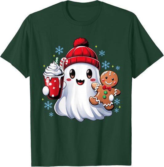 Cute Christmas Ghost Santa Christmas Candy Women Kids Girl T-Shirt - T-Shirt | Forest