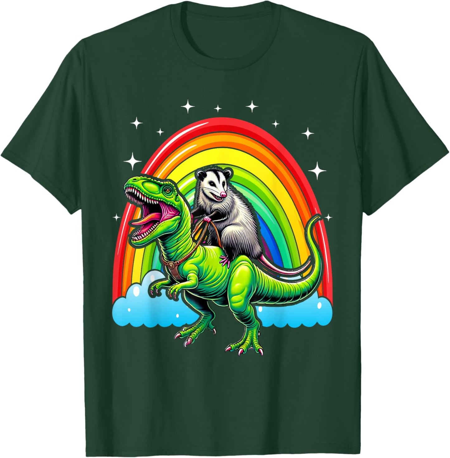Possum Opossum Riding Dinosaur T Rex Trash Garbage T-Shirt - T-Shirt | Forest