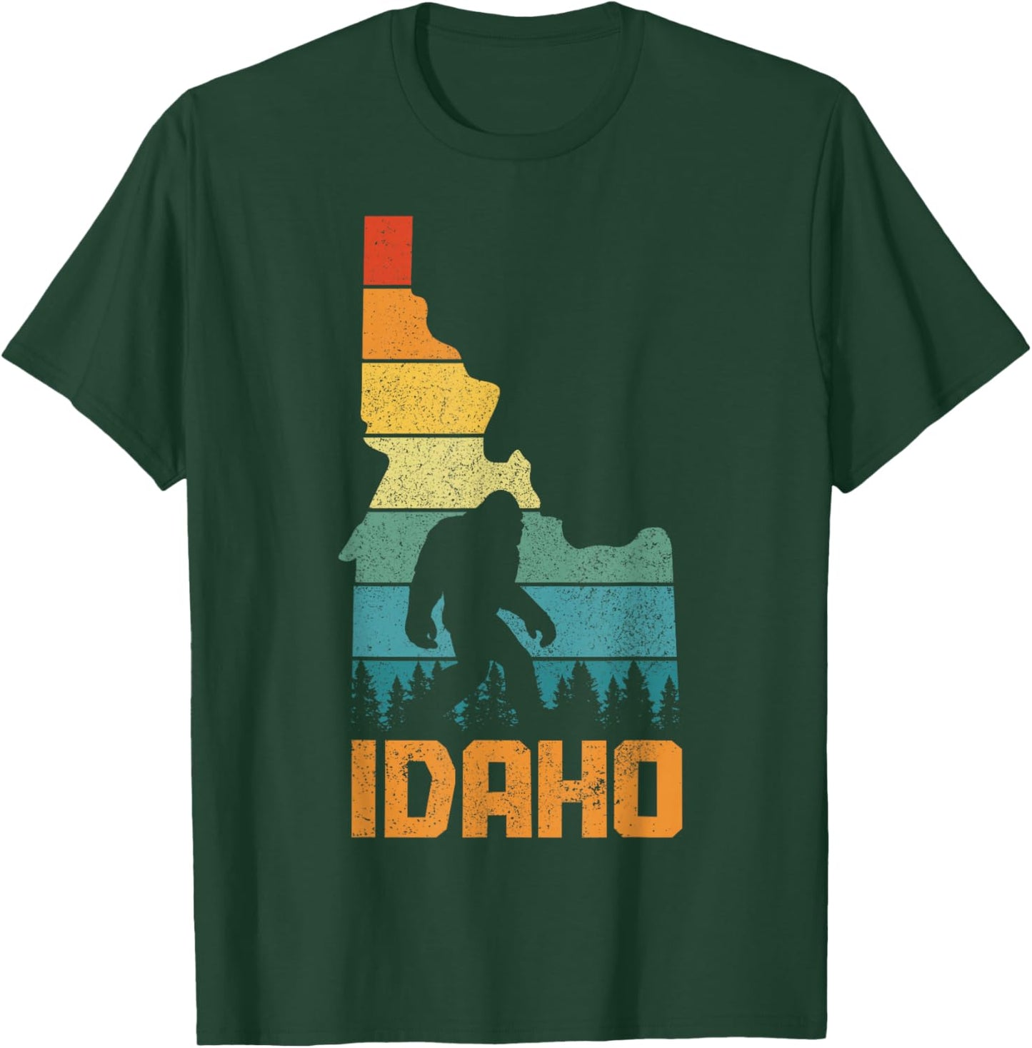 Idaho Bigfoot State Map Hunting Hunter Funny Pride Vintage T-Shirt - T-Shirt | Forest