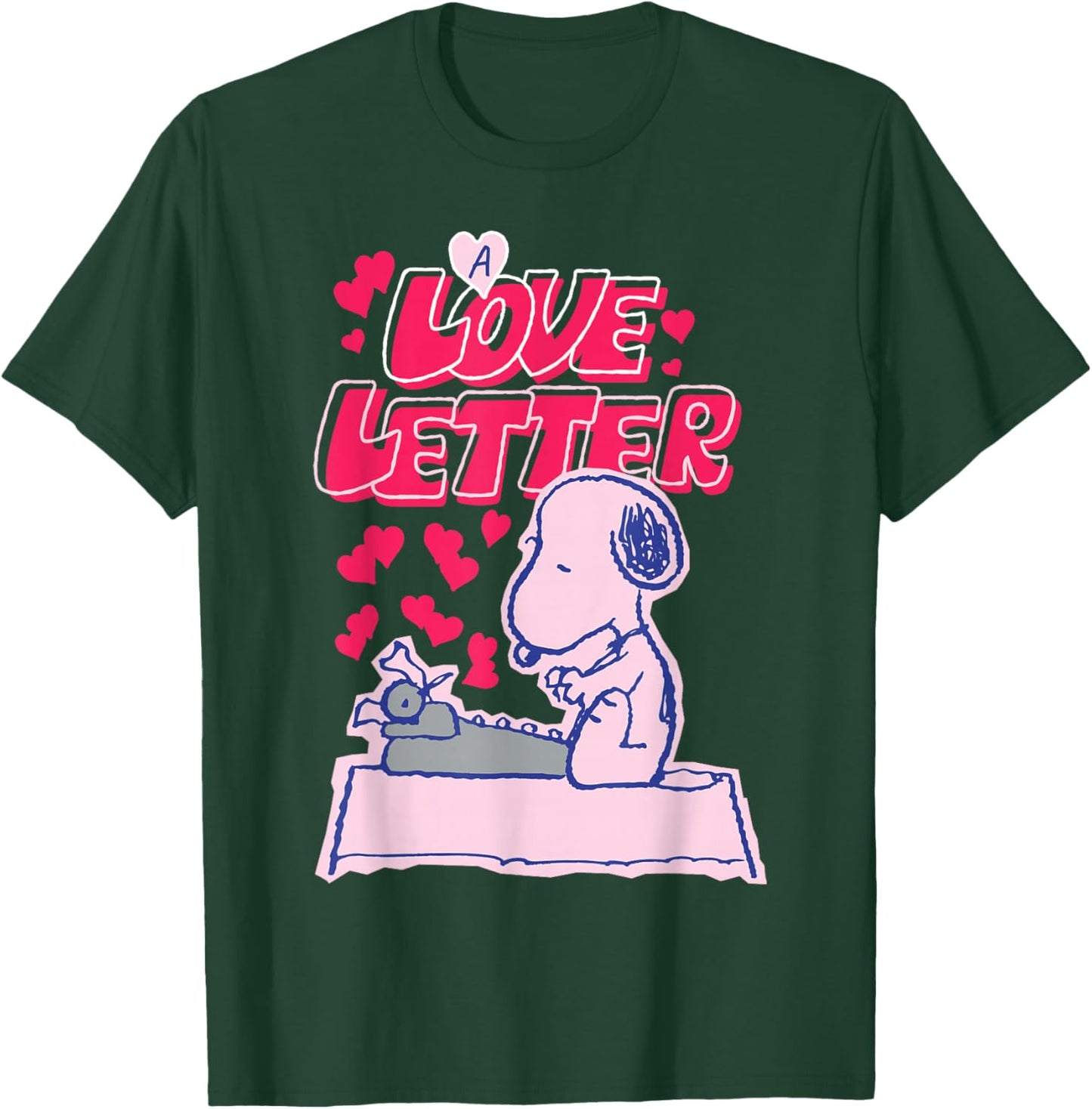 Peanuts Snoopy Typing A Love Letter Valentines Day T-Shirt - T-Shirt | Forest