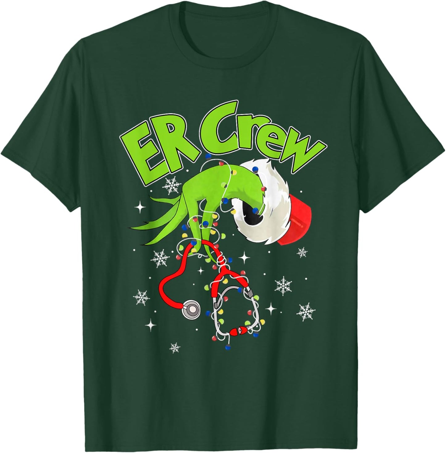Nurse Christmas Stethoscope ER Crew Xmas Lights Pajamas T-Shirt - T-Shirt | Forest