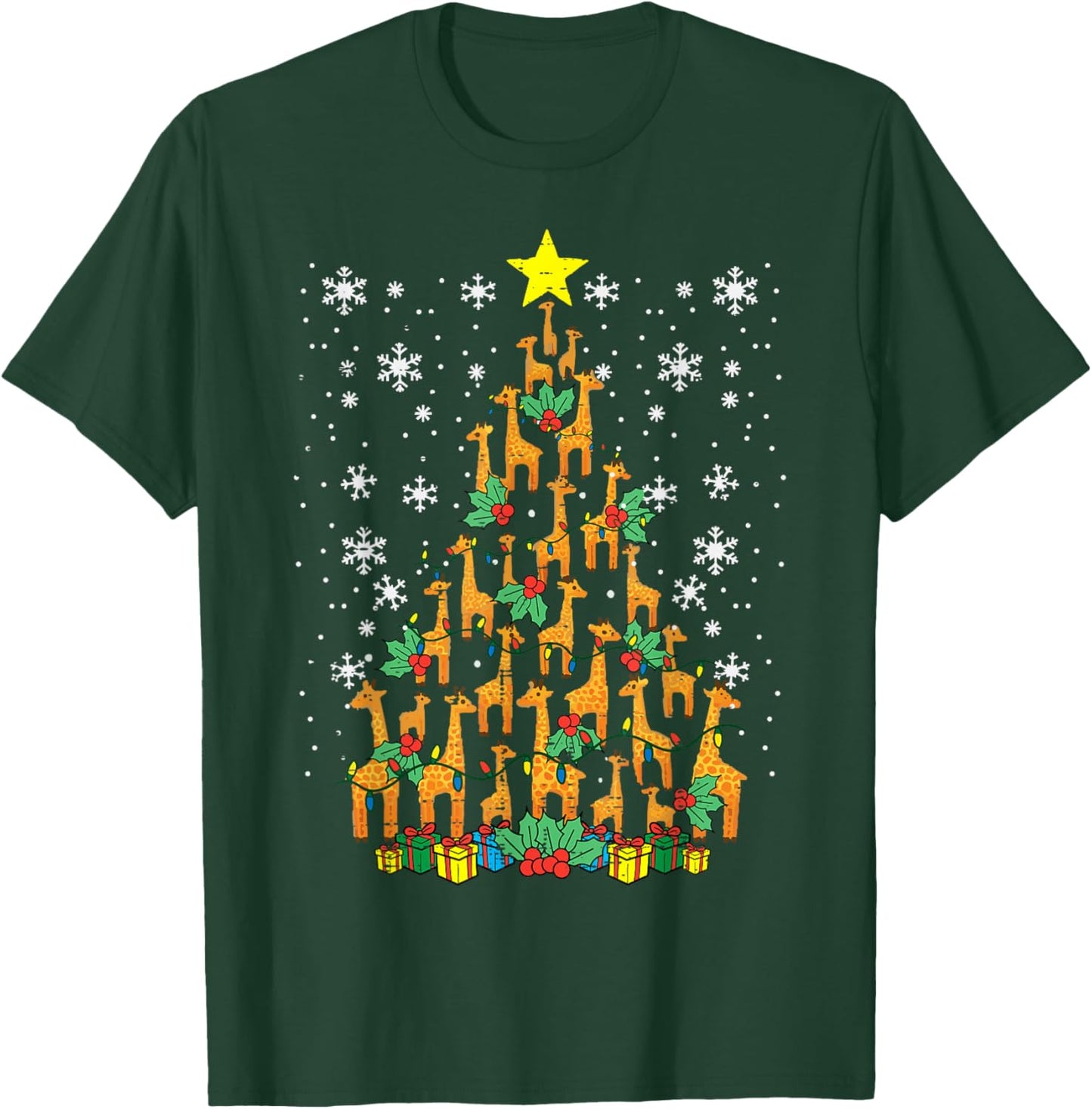 Giraffe Christmas Tree Xmas Zoo Animal Boys Kids Men Women T-Shirt - T-Shirt | Forest