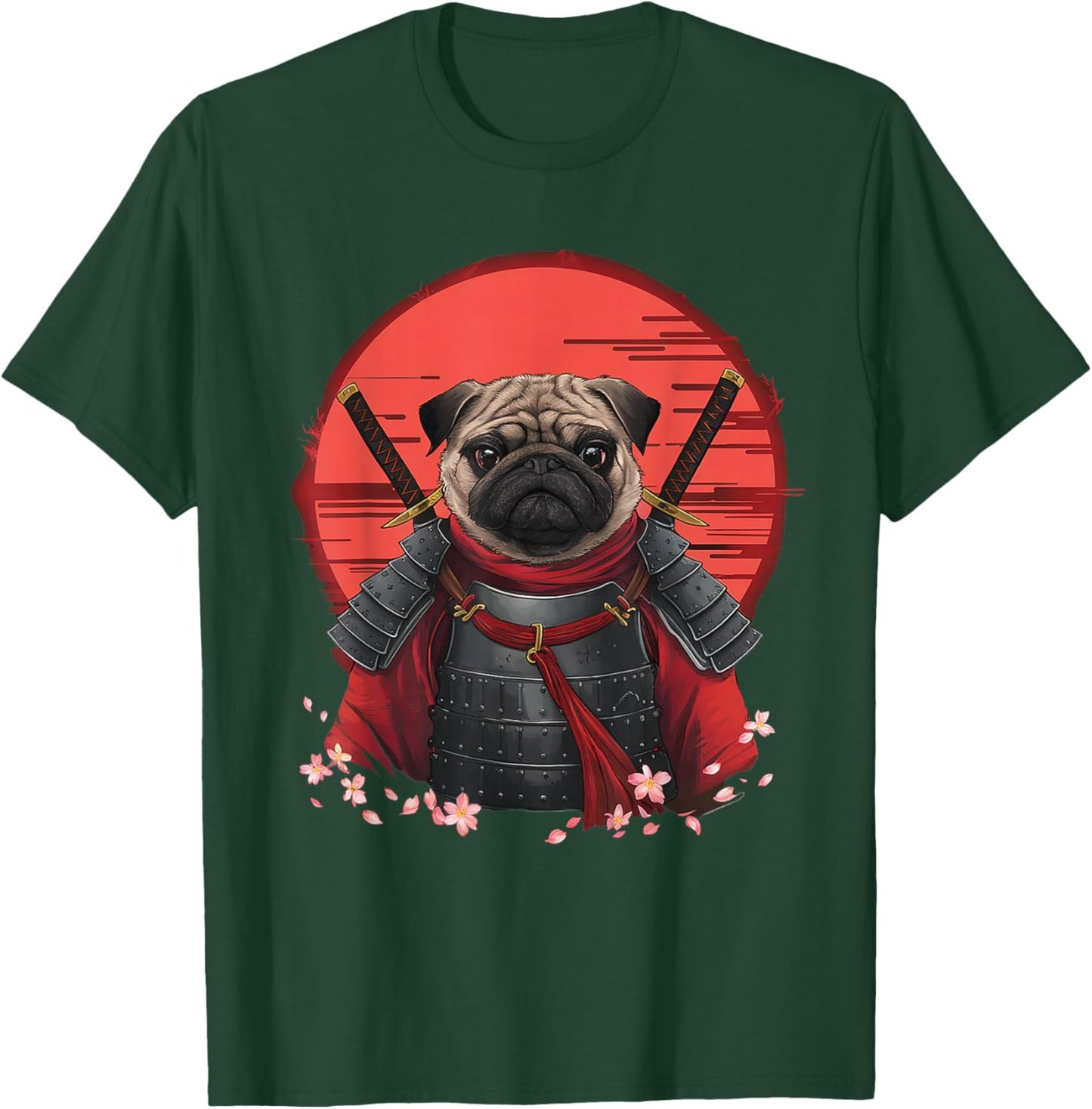 Japanese Samurai Pug Warrior Anime Sword Ninja Dog T-Shirt - T-Shirt | Forest