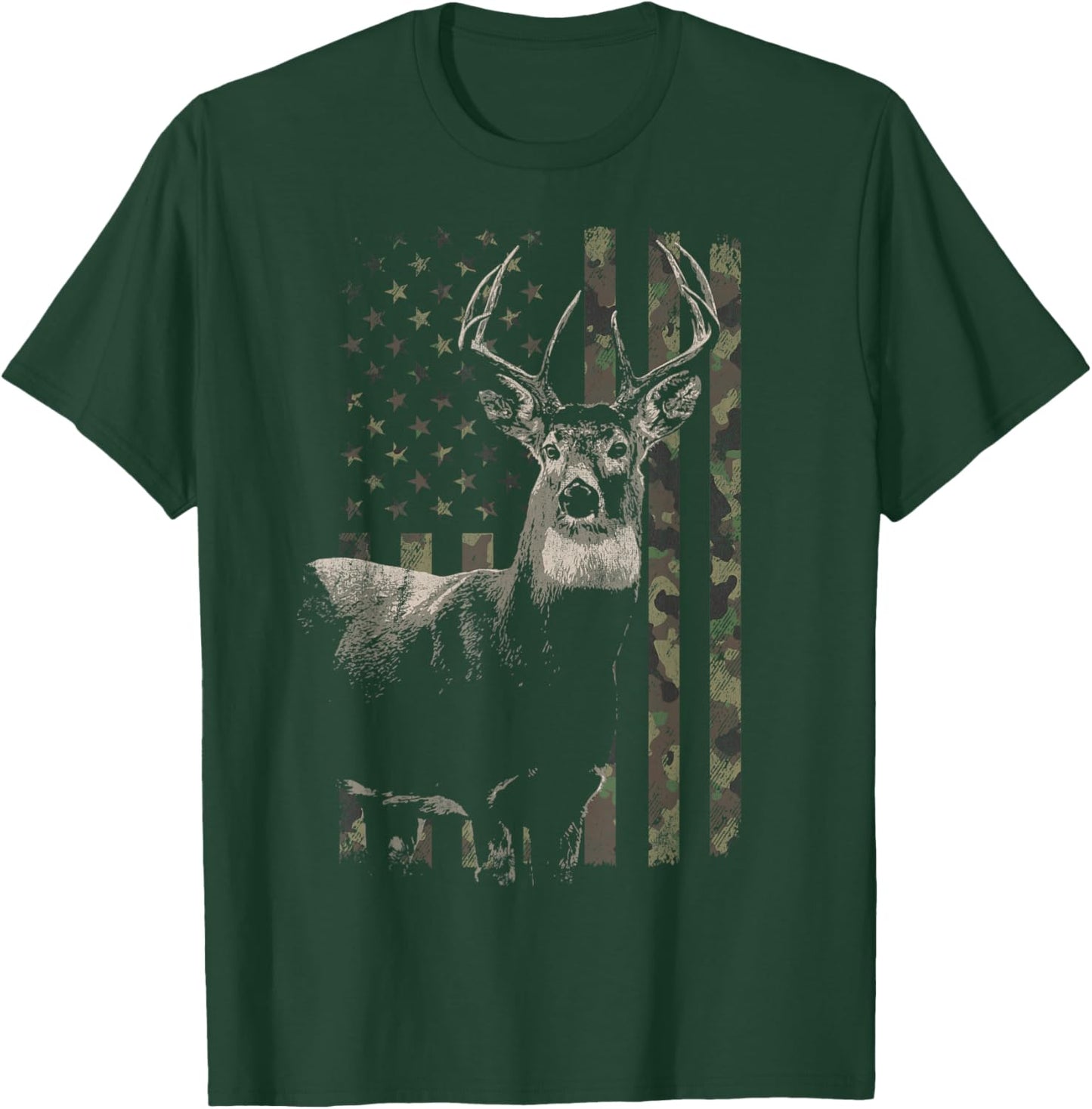 Hunting Camo American Flag Deer T-Shirt - T-Shirt | Forest