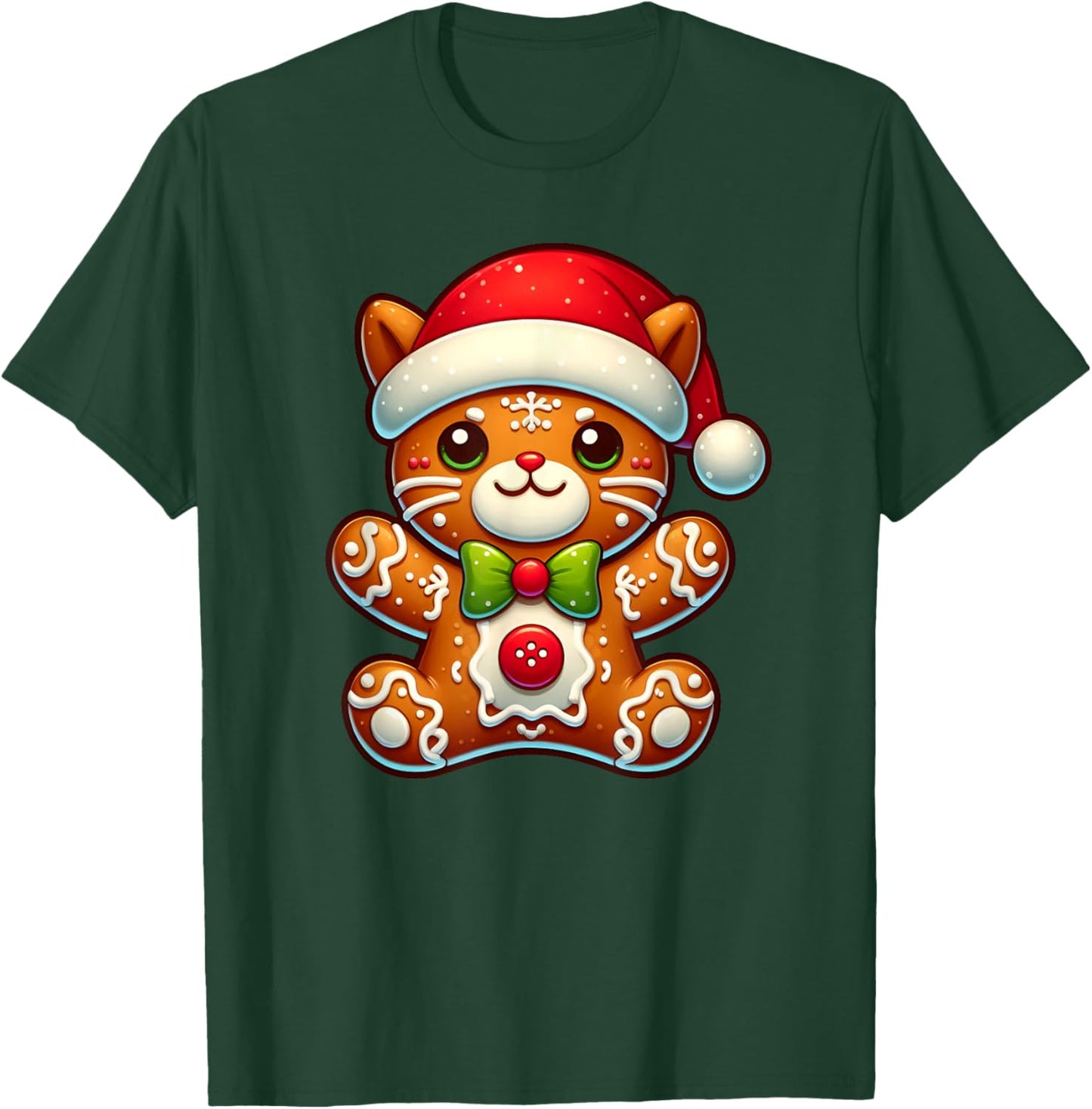 Funny Gingerbread Man Cat Christmas Kids T-Shirt - T-Shirt | Forest