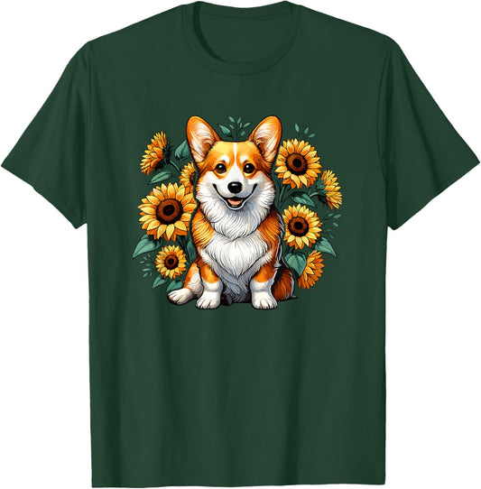 Sunflowers Pembroke Welsh Corgi Corgis T-Shirt - T-Shirt | Forest