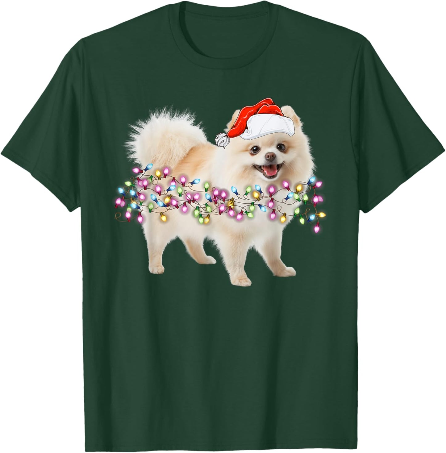 Cute Pomeranian Santa Christmas Tree Lights -Families, Kids, and Cartoon Lovers Black Small Classic Fit Short Sleeve T-Shirt - T-Shirt | Forest