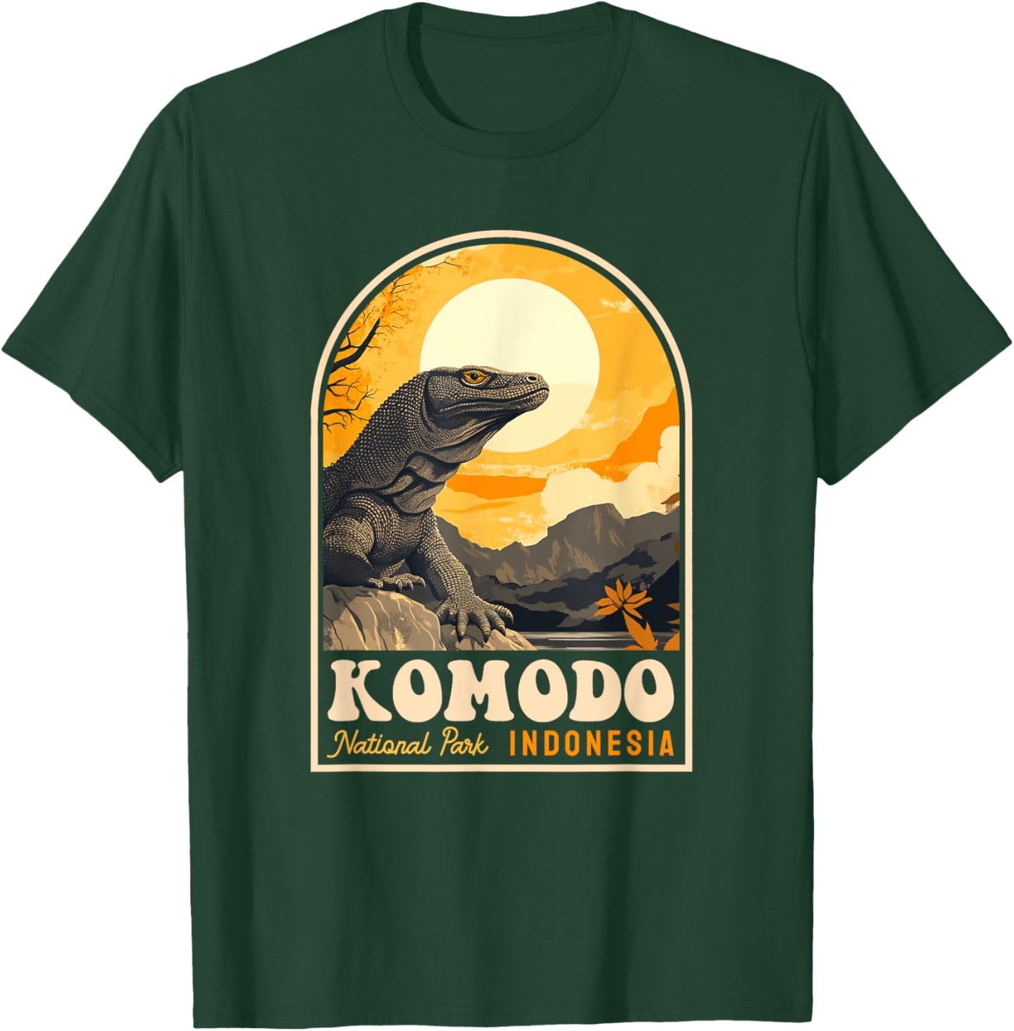 Komodo National Park Indonesia Retro Komodo Dragon Reptile T-Shirt - T-Shirt | Forest