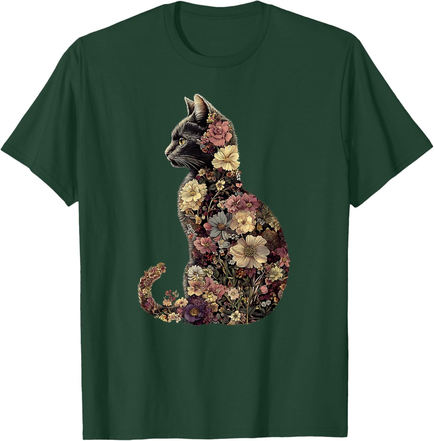 Floral Cat Men Women Girls Kids T-Shirt - T-Shirt | Forest