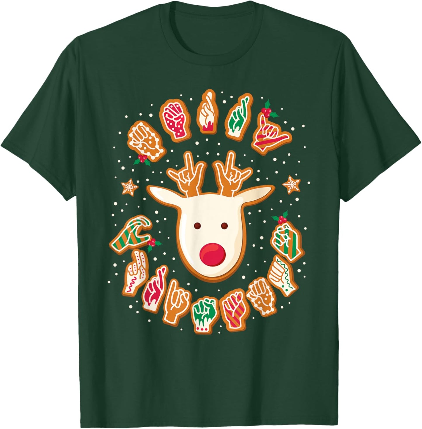 Gingerbread ASL Deaf Signing ASL Christmas - -Adults, -Kids - Black - Small - Short Sleeve - Modern Festive Casual - Reindeer, Gingerbread Hands - Christmas T-Shirt - T-Shirt | Forest