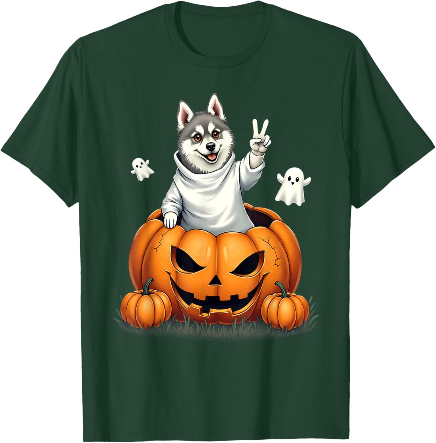 Pumpkin Boo Ghost Alaskan Klee Kai Dog Halloween Costume T-Shirt - T-Shirt | Forest
