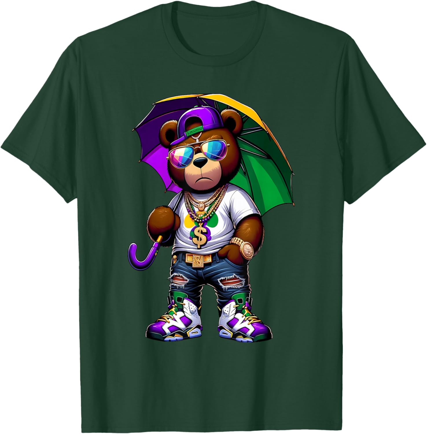 Mardi Gras for Boys Hip Hop Teddy Bear New Orleans T-Shirt - T-Shirt | Forest
