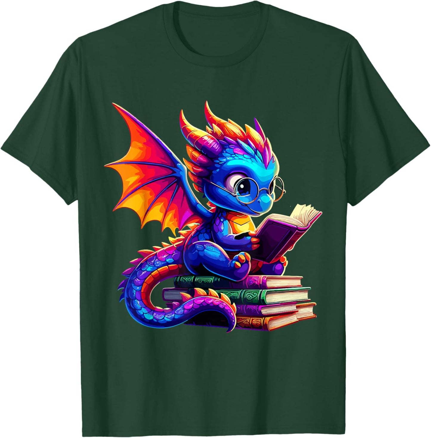 Dragon Reading a Book Bookworm Book Lover T-Shirt - T-Shirt | Forest