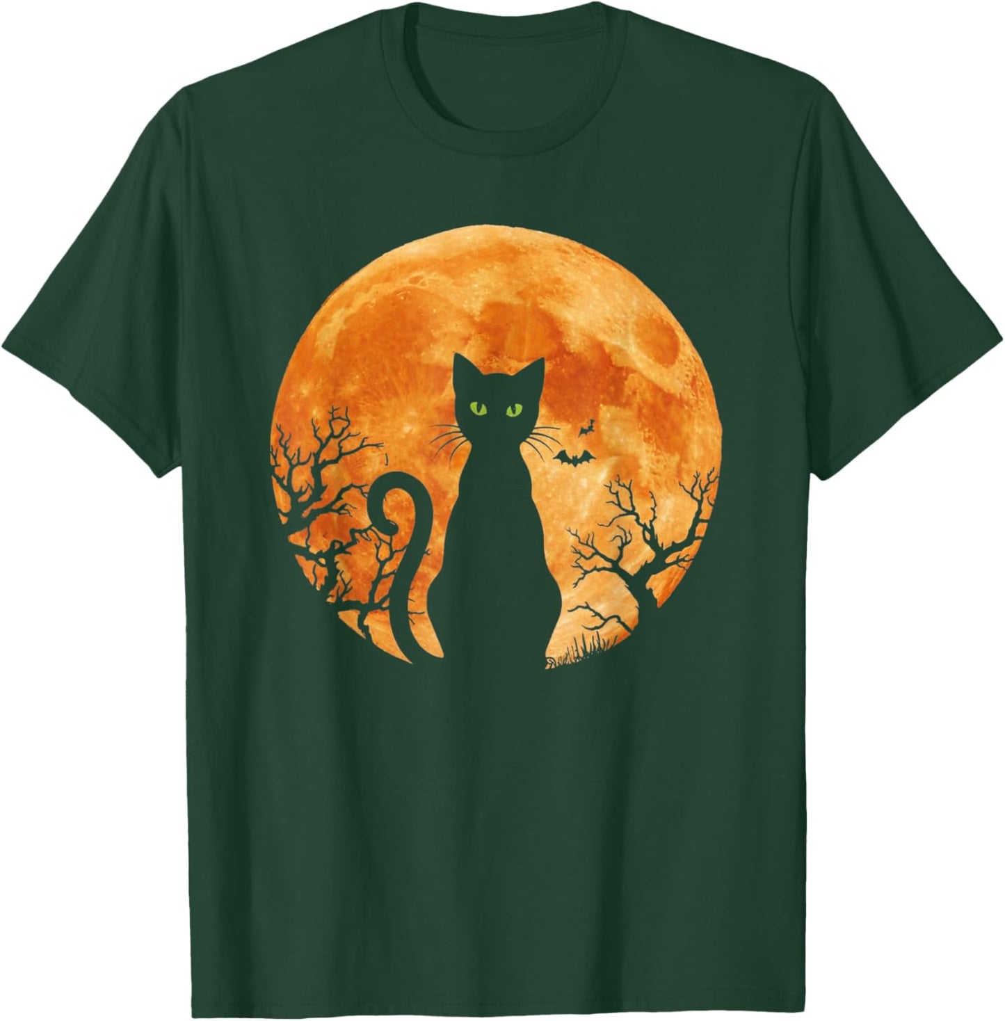 Scary Halloween Cat Costume Retro Cat Moon Vintage Gifts Women Kids T-Shirt - T-Shirt | Forest