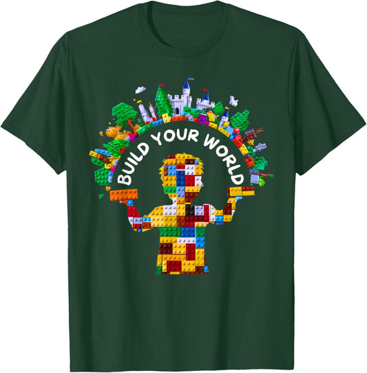 Master Builder Kids Building Blocks Brick Toys Birthday Boys T-Shirt - T-Shirt | Forest