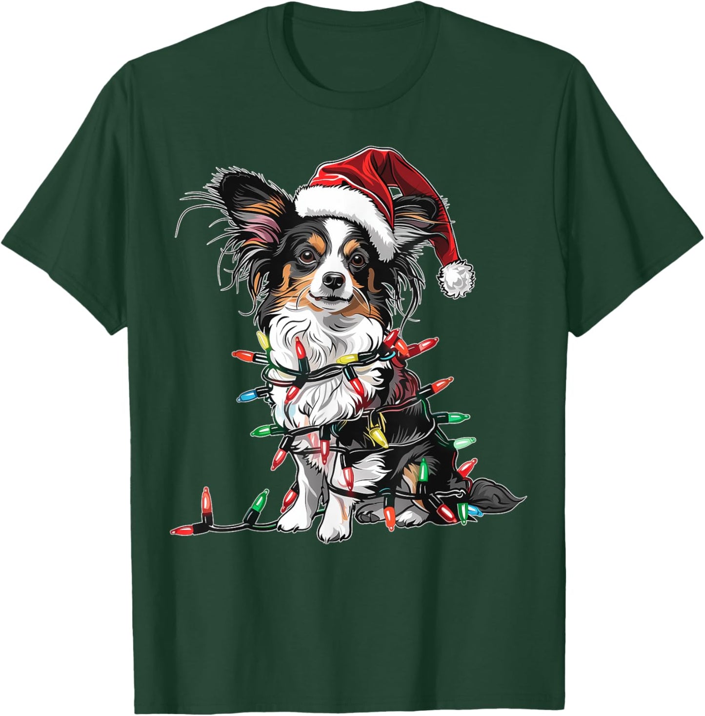 Cute Papillon Dog Christmas Hat Xmas - Cute Papillon Dog Christmas Hat Xmas Gifts - -Kids, -Adults - Red - Small - Short Sleeve T-Shirt - T-Shirt | Forest