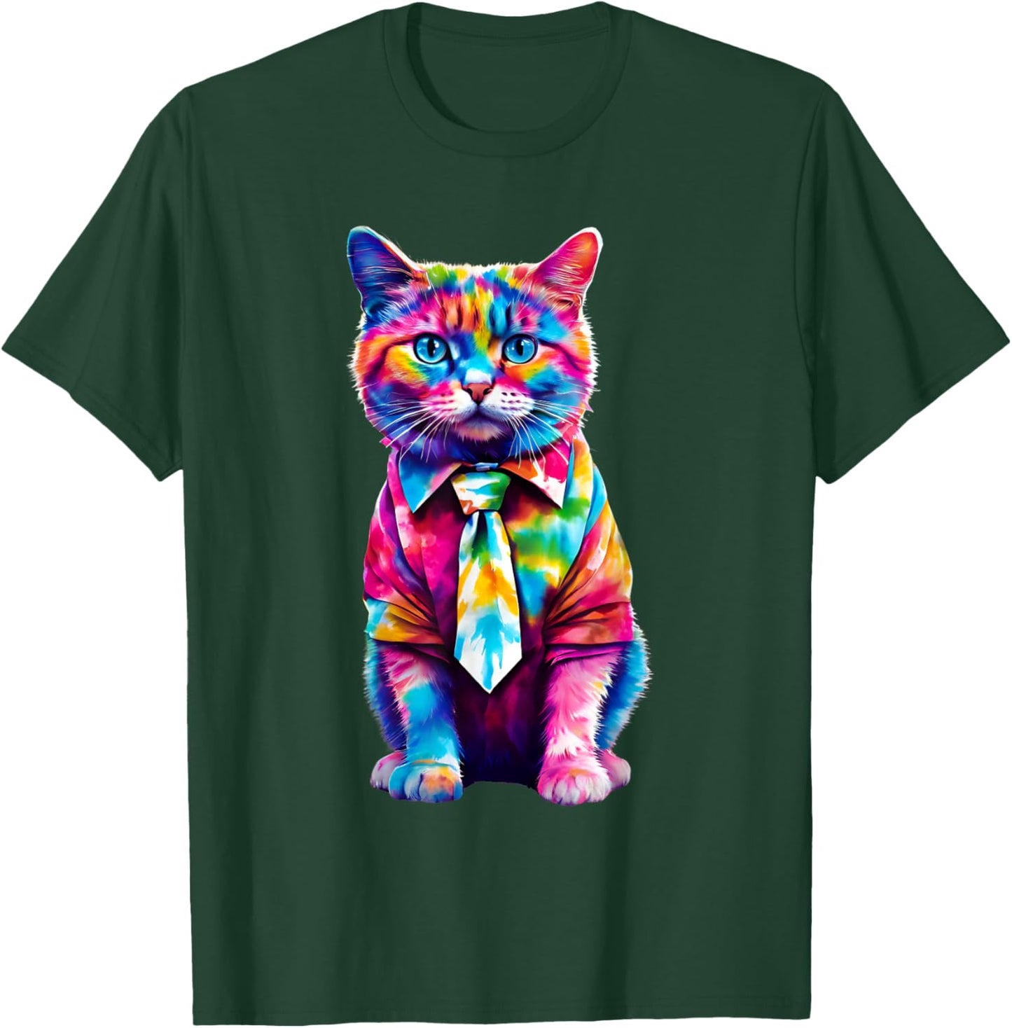 Colorful Rainbow Cat in Tie Dye Cute Funny Cat Lover Women Girls Kids T-Shirt - T-Shirt | Forest