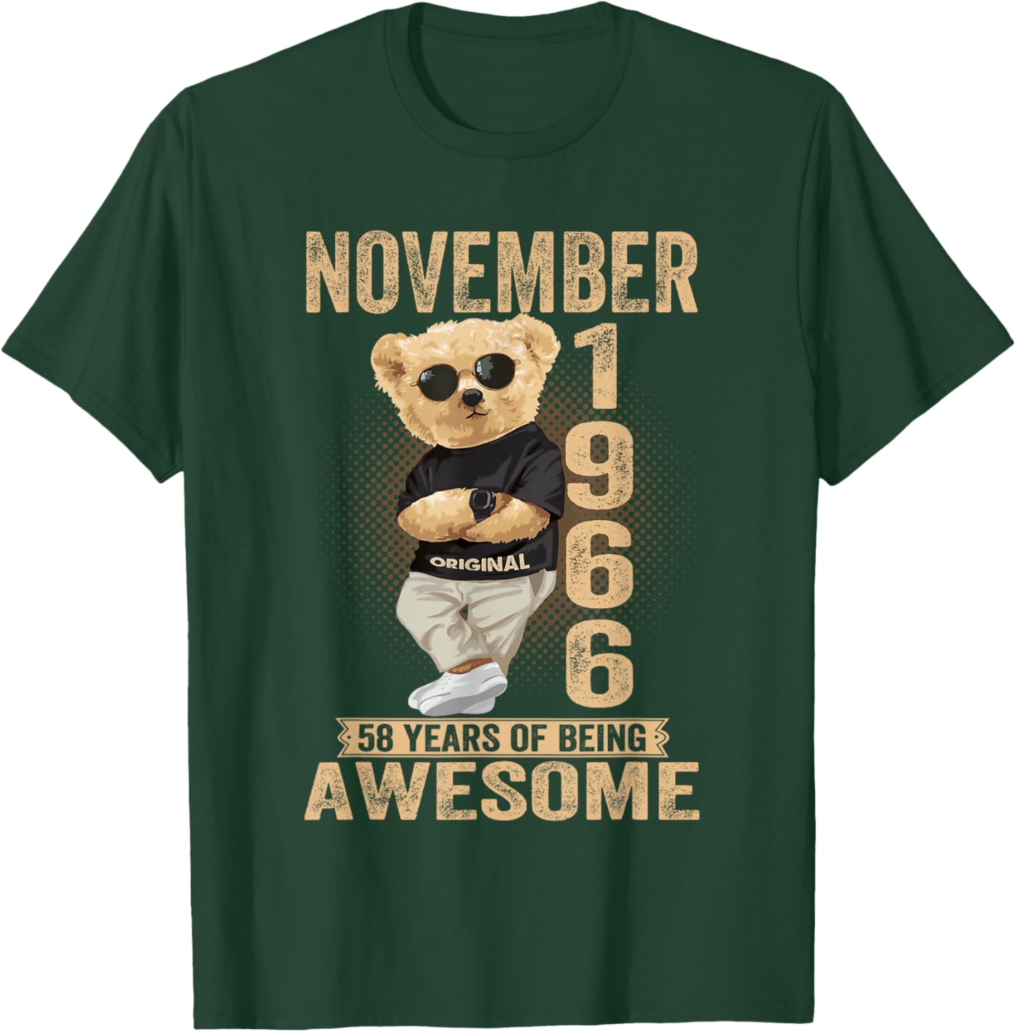 November 58th Birthday Men Women 1966 Awesome Teddy Bear T-Shirt - T-Shirt | Forest