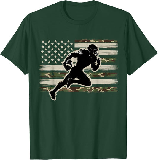 Football Camo US Flag American Football Player T-Shirt - T-Shirt | Forest