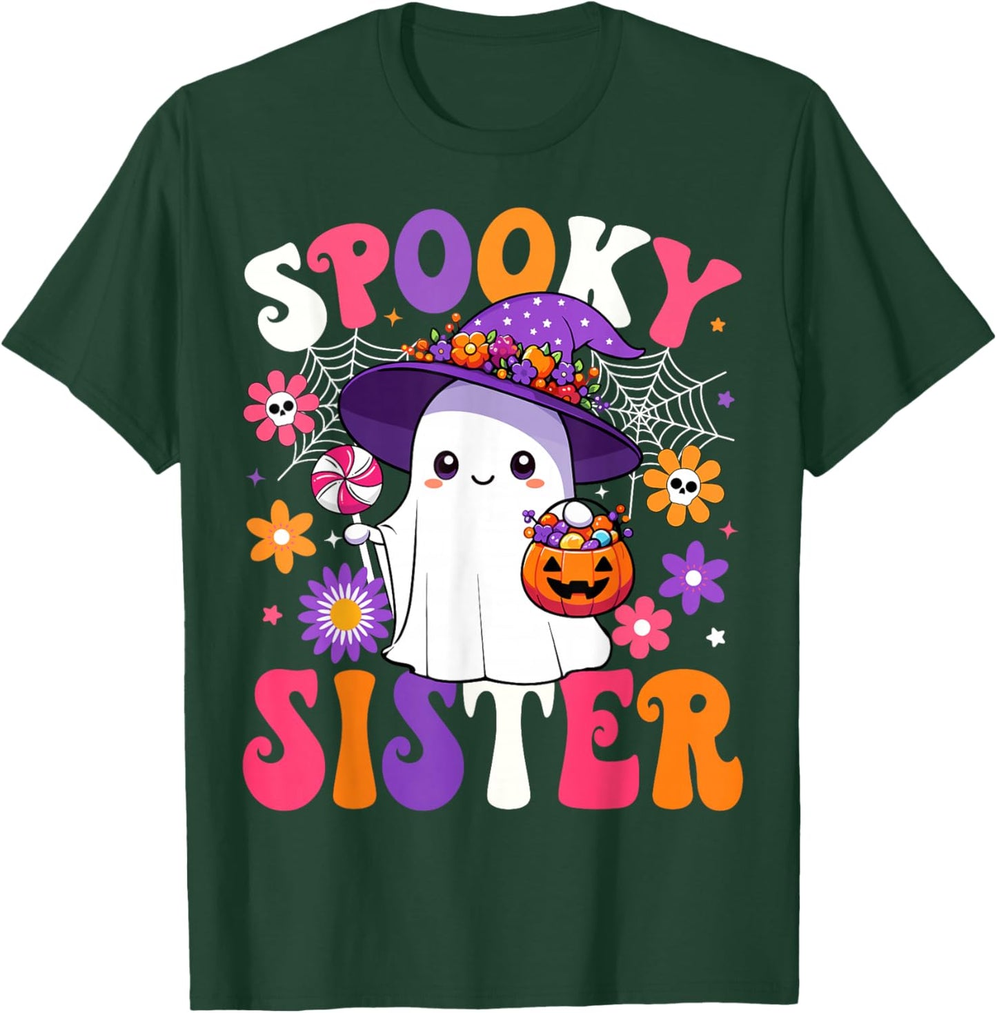 Groovy Spooky Sister Halloween Ghost Pumpkin Halloween Sis T-Shirt - T-Shirt | Forest