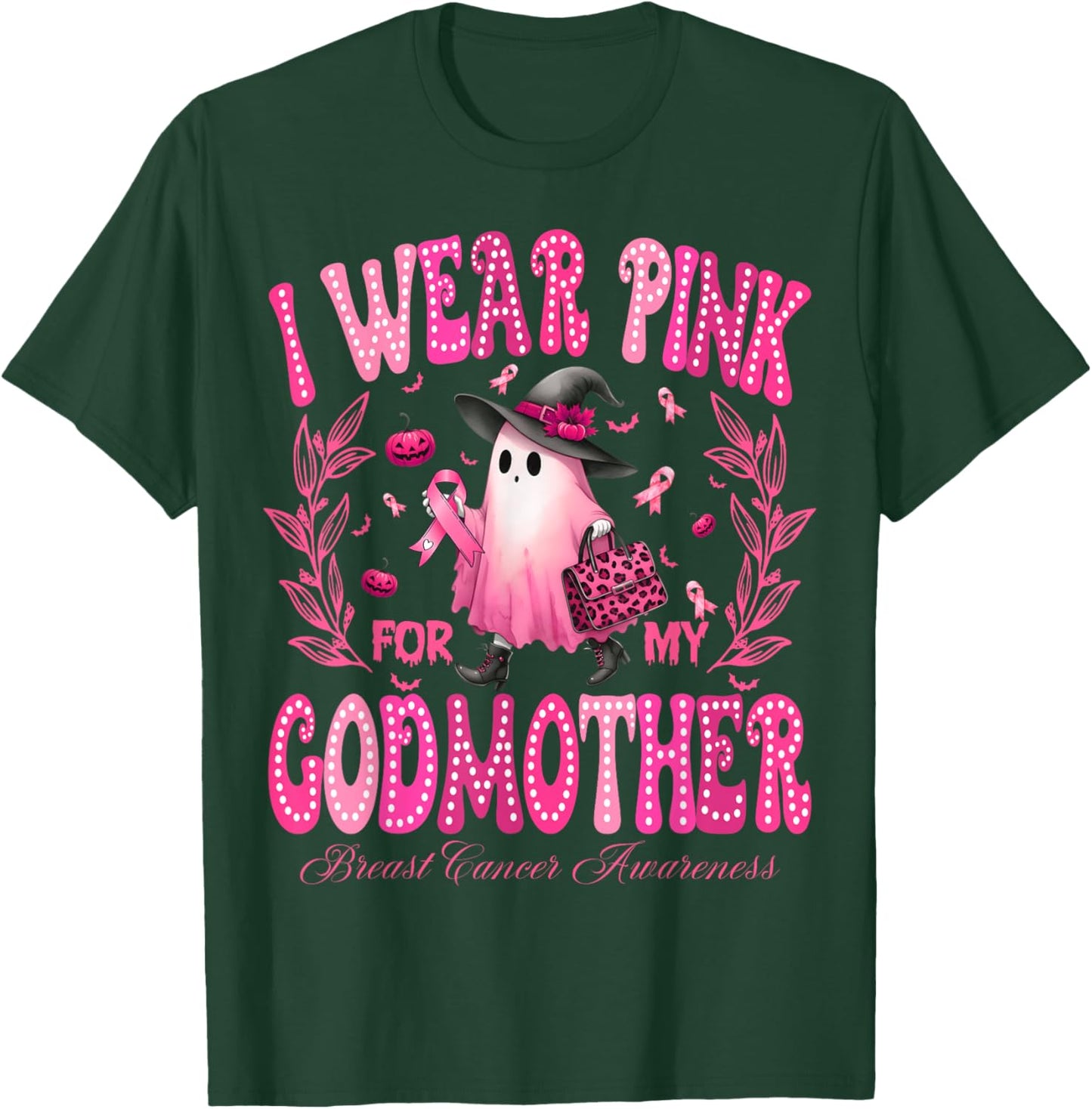 I Wear Pink For My GodMother Breast Cancer Boo Halloween T-Shirt - T-Shirt | Forest