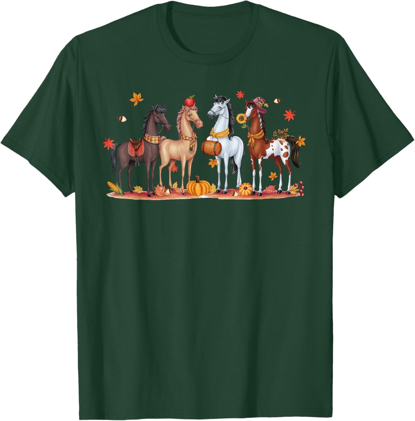 Autumn Horse Fall Cows Farmer Pumpkin Western Horse Harvest T-Shirt - T-Shirt | Forest