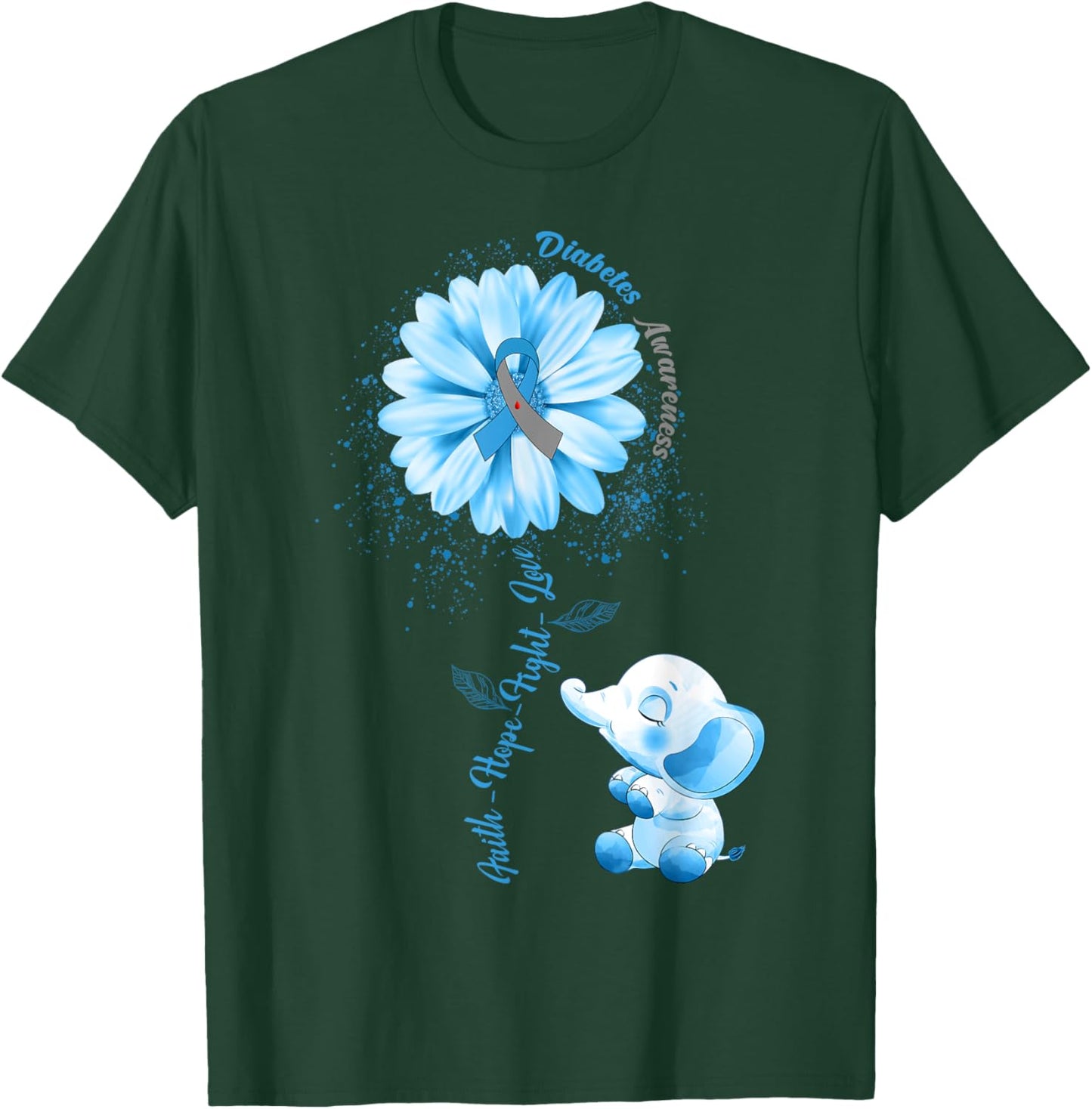 Faith Hope Fight Love Elephant Type 1 Diabetes Awareness Day T-Shirt - T-Shirt | Forest