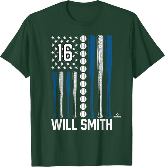 Baseball American Flag Will Smith Los Angeles Baseball MLBPA T-Shirt - T-Shirt | Forest