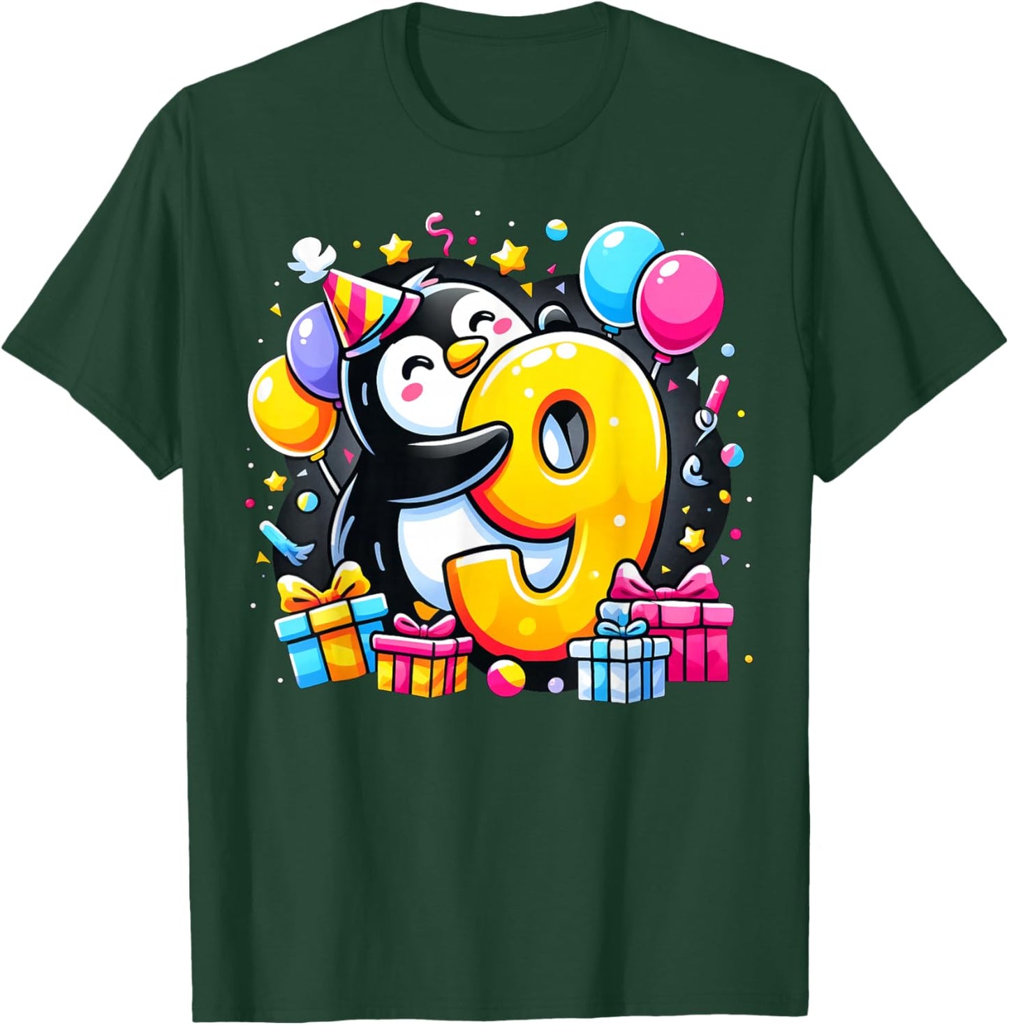 Kids Penguin Theme ninth Bday Party 9th Penguin Birthday T-Shirt - T-Shirt | Forest