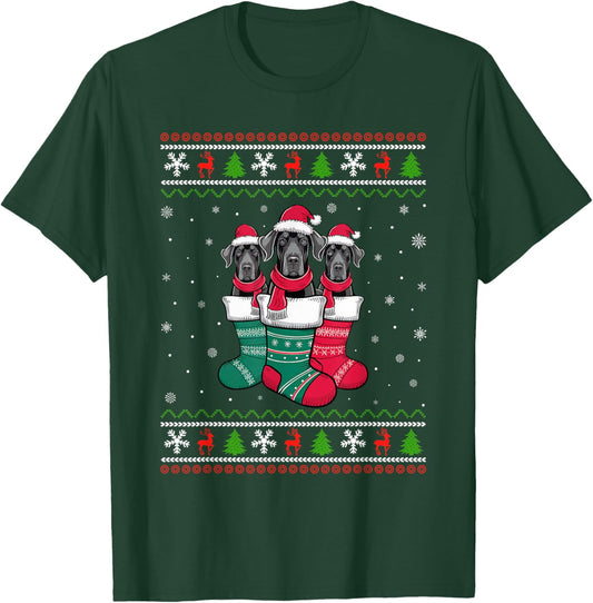 Ugly Xmas Sweater Great Dane Dog In Christmas Socks T-Shirt - T-Shirt | Forest