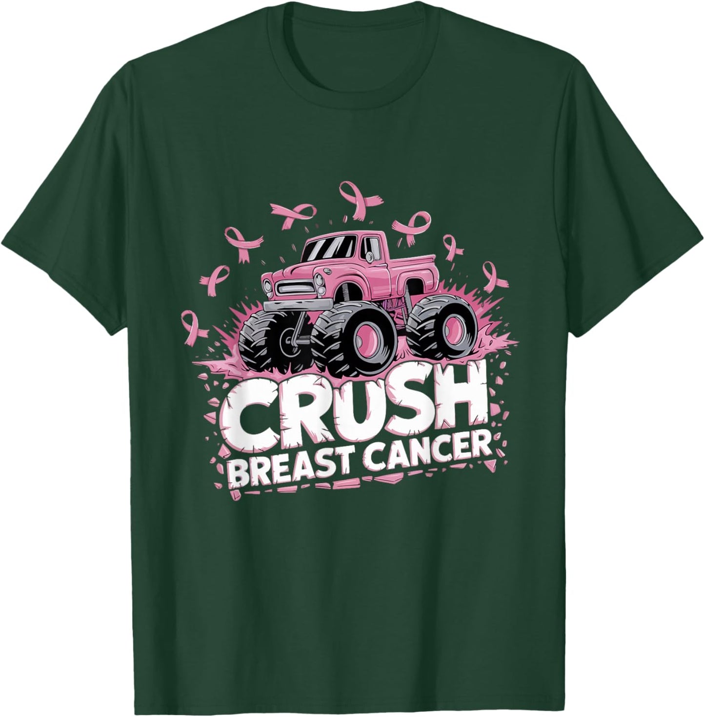 Crush Breast Cancer Pink Ribbon Adult Toddler Monster Truck T-Shirt - T-Shirt | Forest