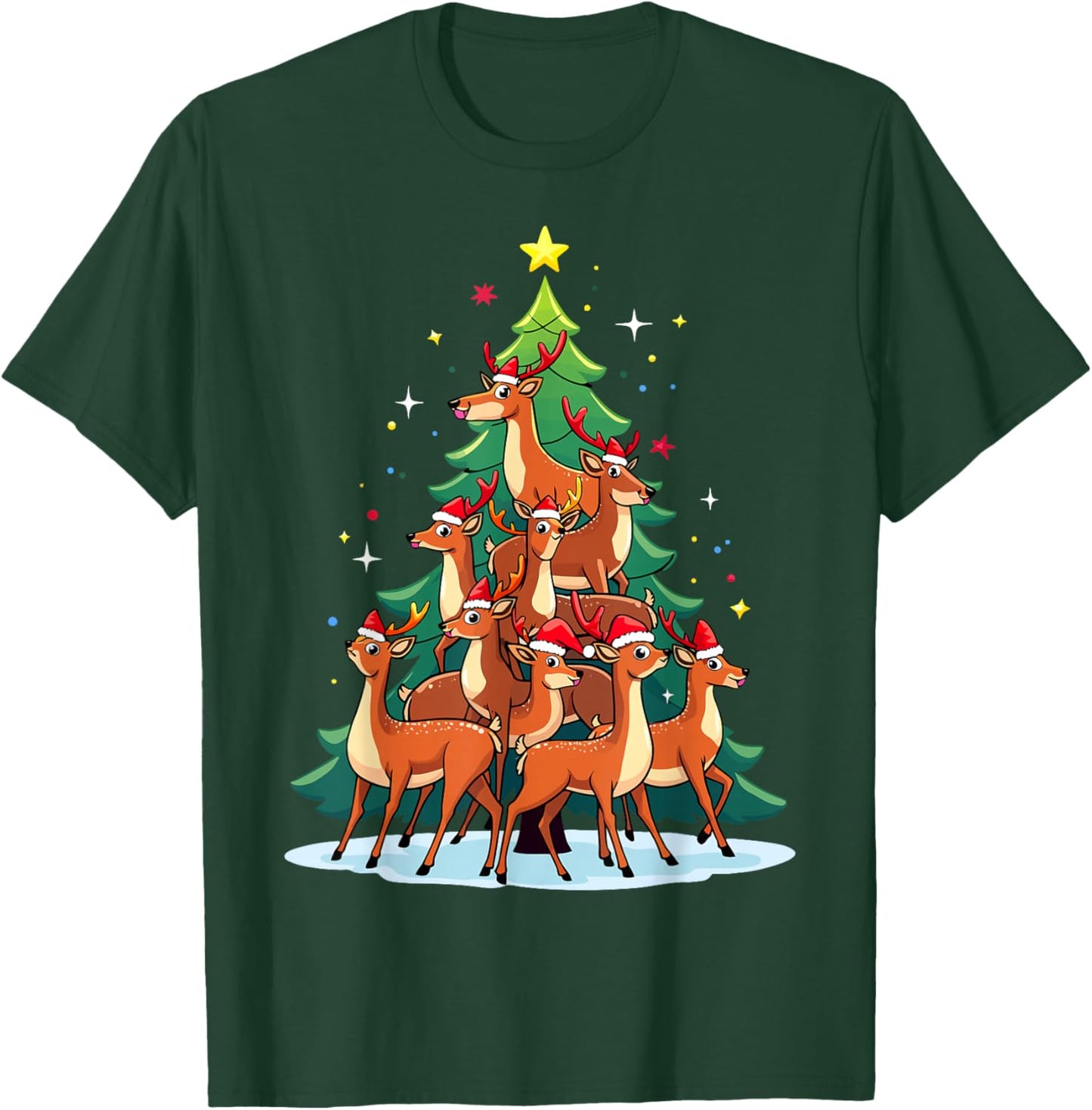 Deer Christmas Tree Funny Bambi Holiday Cute Deer T-Shirt - T-Shirt | Forest