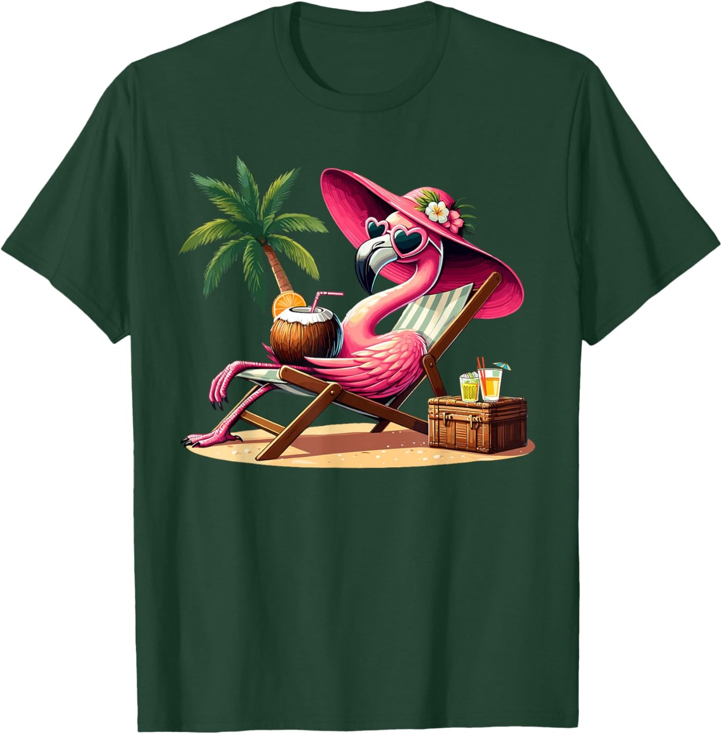 Pink Flamingo Summer Vibes Beach Palm Tree Summer Vacation T-Shirt - T-Shirt | Forest