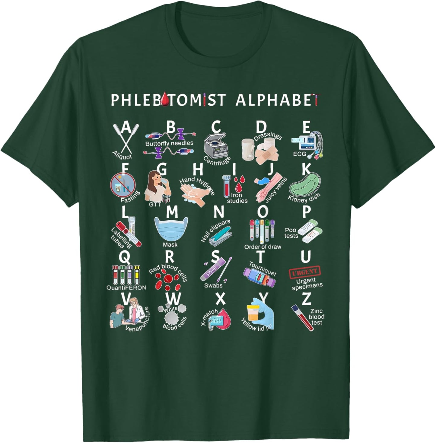 Phlebotomy Nurse Phlebotomist Alphabet Outfit -Adults Black Small Modern Letter Print T-Shirt - T-Shirt | Forest