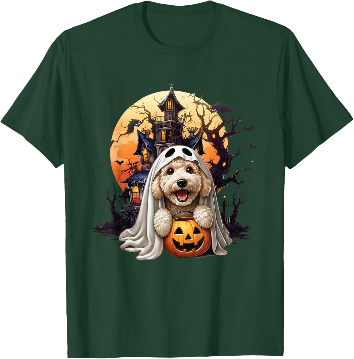 Playful Halloween Doodle Dog Ghost Design Fun for Dog Love T-Shirt - T-Shirt | Forest