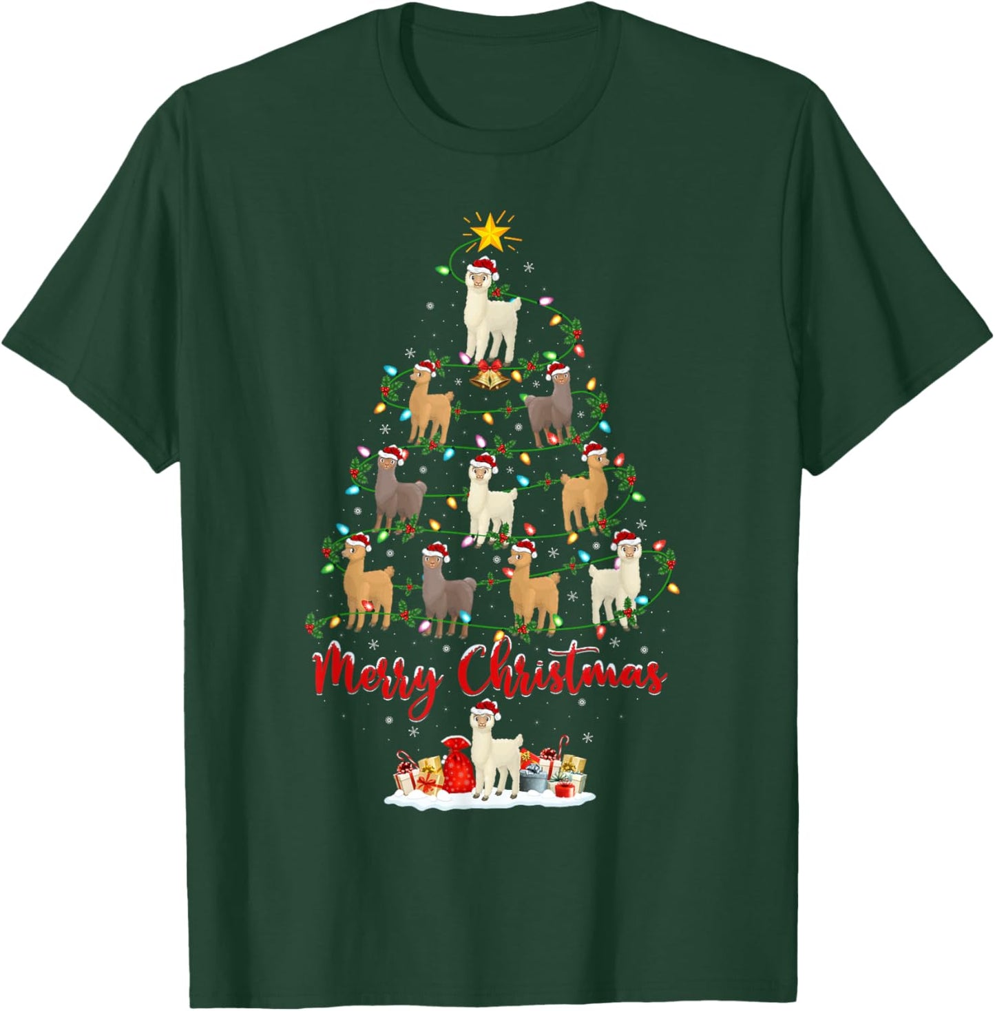 Alpaca Xmas Lighting Santa Alpaca Christmas Tree T-Shirt - T-Shirt | Forest