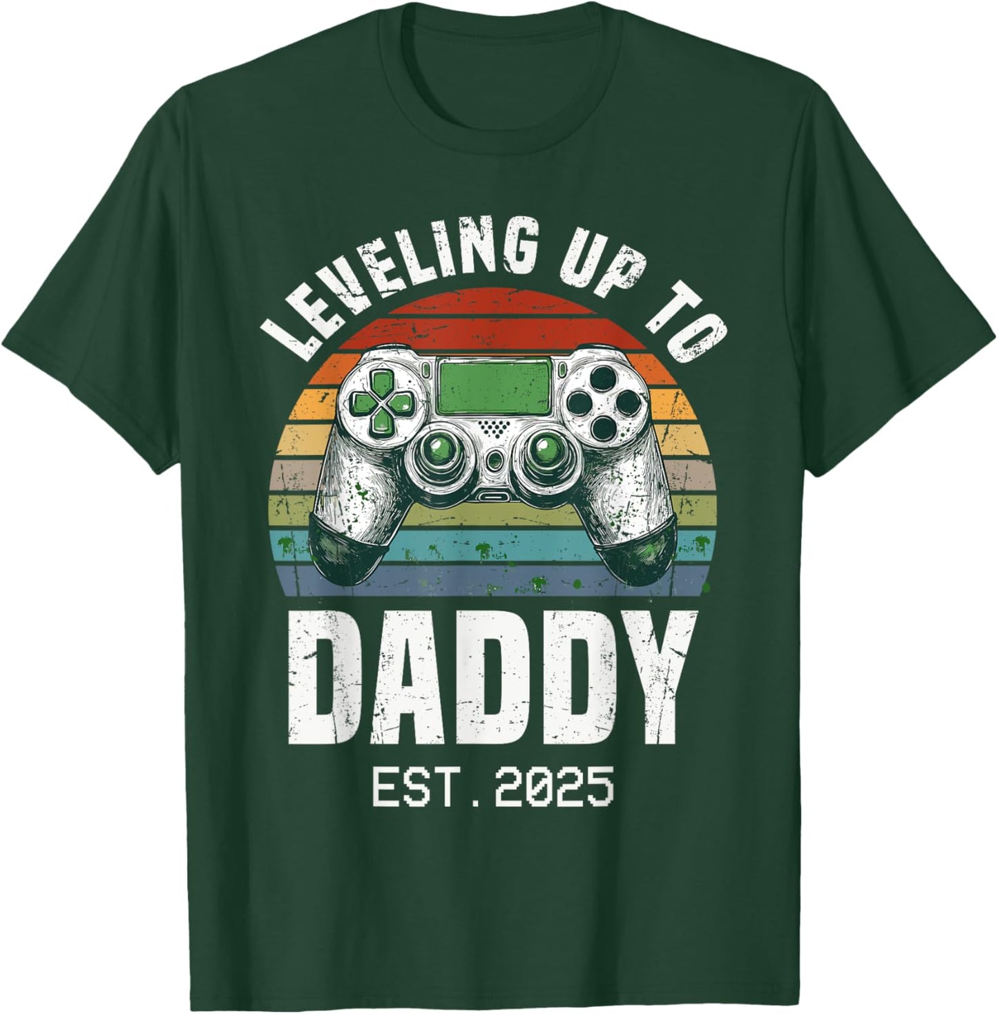 Funny New Dad Leveling Up To Daddy Est 2025 Expecting Parent T-Shirt - T-Shirt | Forest