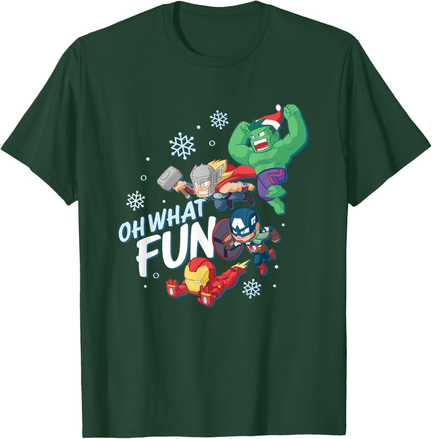 Marvel Christmas Oh What Fun Cute Avengers Big Chest Logo T-Shirt - T-Shirt | Forest