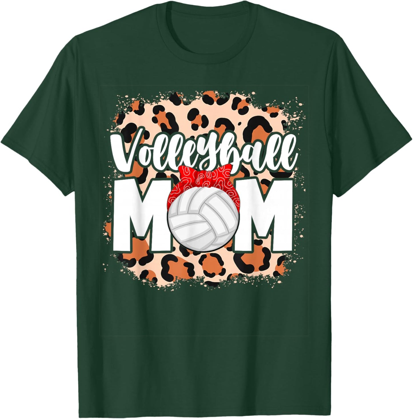Volleyball Mom Leopard Messy Bun Game Day Funny Mothers Day T-Shirt - T-Shirt | Forest