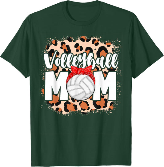 Volleyball Mom Leopard Messy Bun Game Day Funny Mothers Day T-Shirt - T-Shirt | Forest