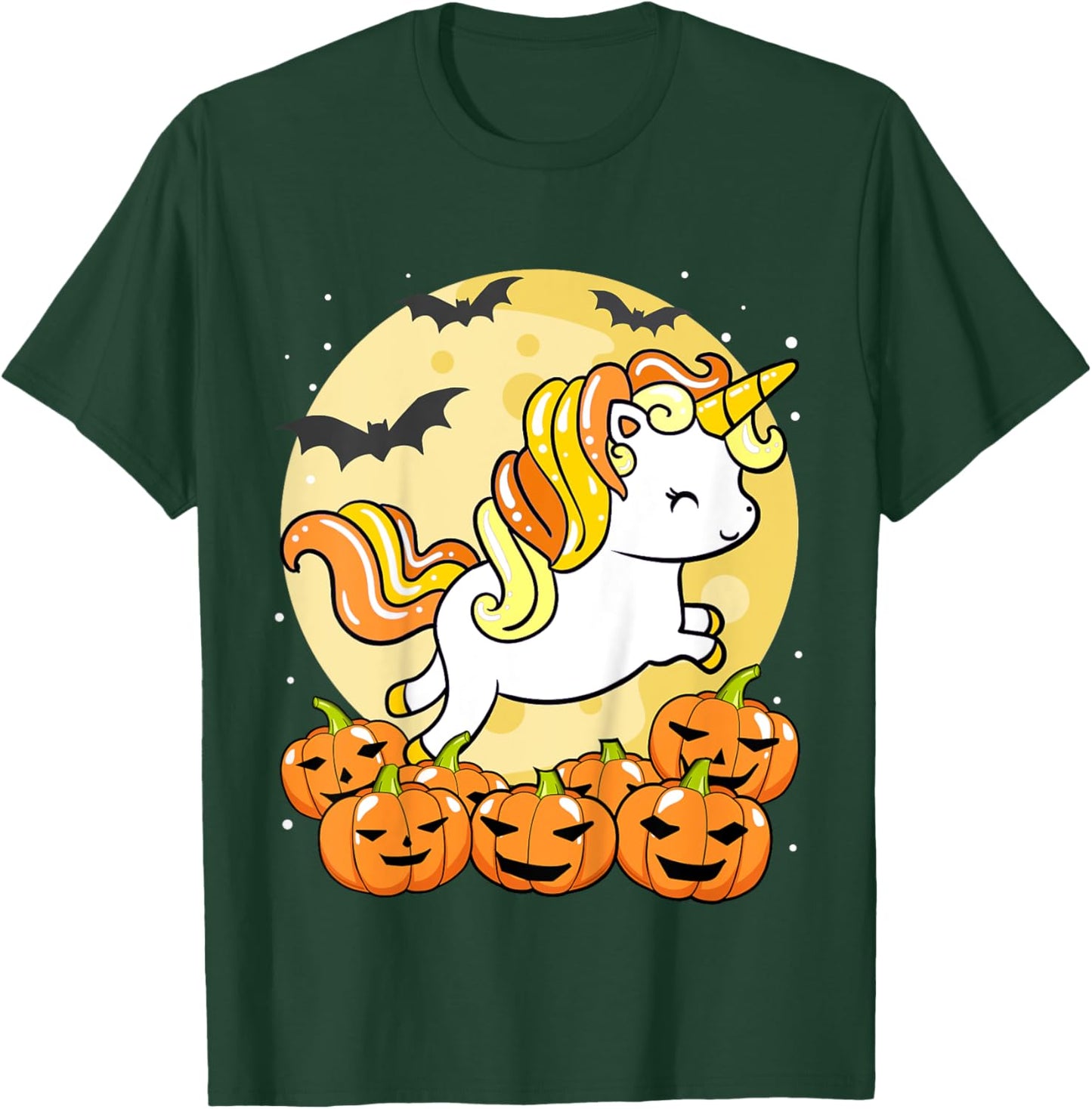 Kids Girls Unicorn Halloween Jack O Lantern Pumpkin Toddler T-Shirt - T-Shirt | Forest