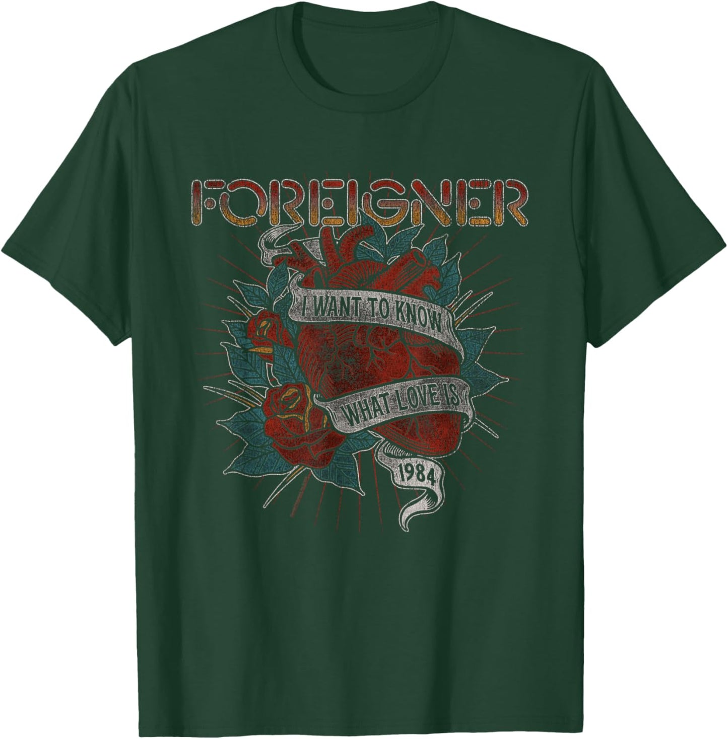 Foreigner Know What Love Is Heart Rose Tattoo Vintage Band T-Shirt - T-Shirt | Forest