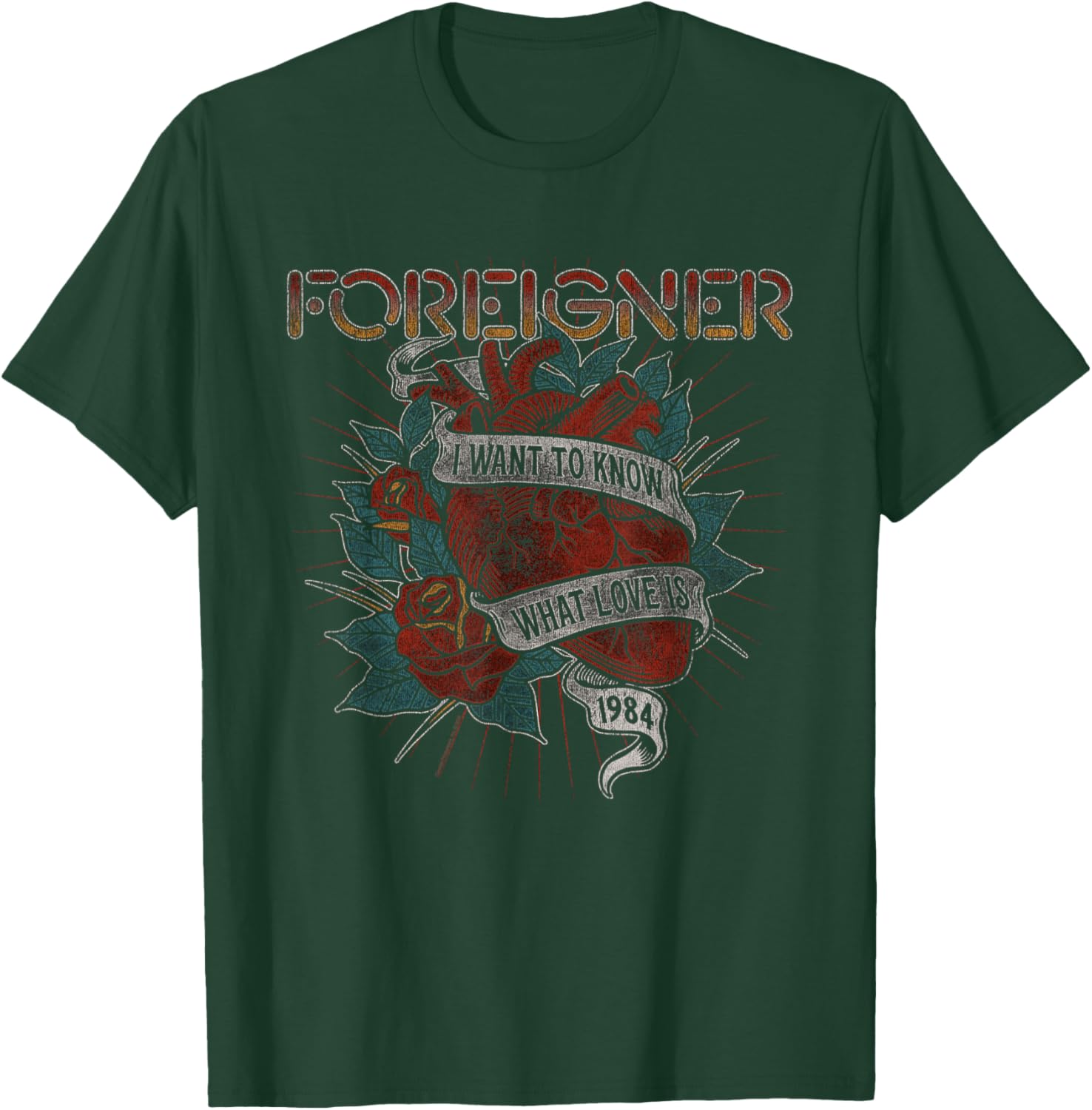 Foreigner Know What Love Is Heart Rose Tattoo Vintage Band T-Shirt - T-Shirt | Forest