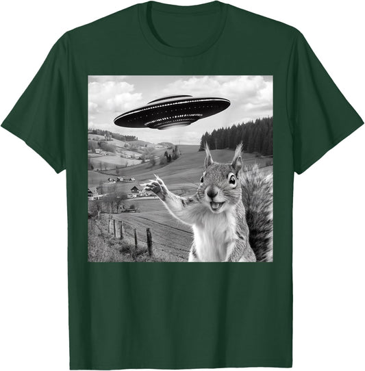 Squirrel Selfie With Alien UFO Funny Gifts Women Kid T-Shirt - T-Shirt | Forest