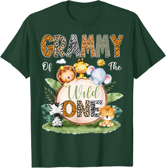 Grammy Of The Wild One 1St Birthday Kids Safari Jungle T-Shirt - T-Shirt | Forest