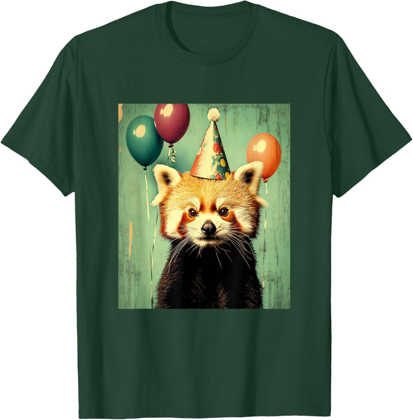 Red Panda Retro Art Print Birthday Party Balloons & Hat T-Shirt - T-Shirt | Forest