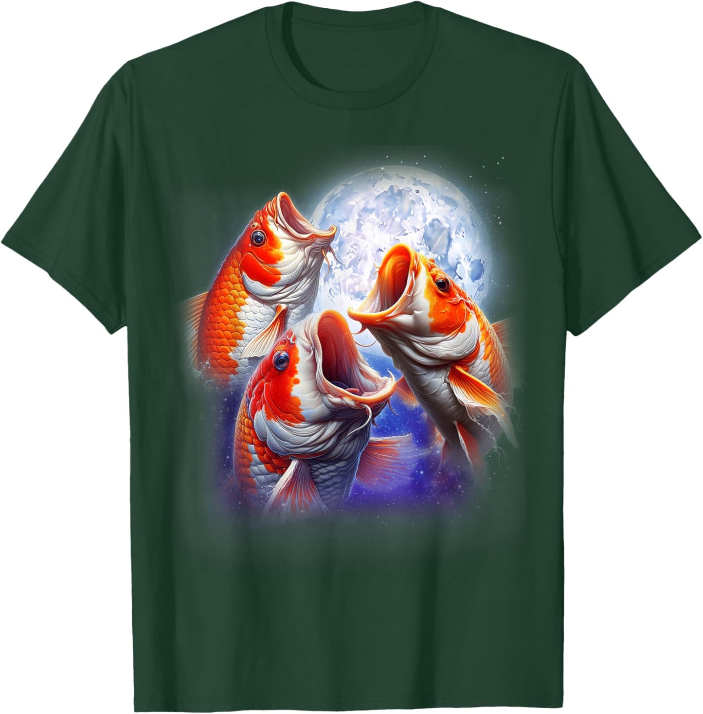 3 Koi Fish Howling At The Moon Funny Koi Carp Fish Keeper T-Shirt - T-Shirt | Forest